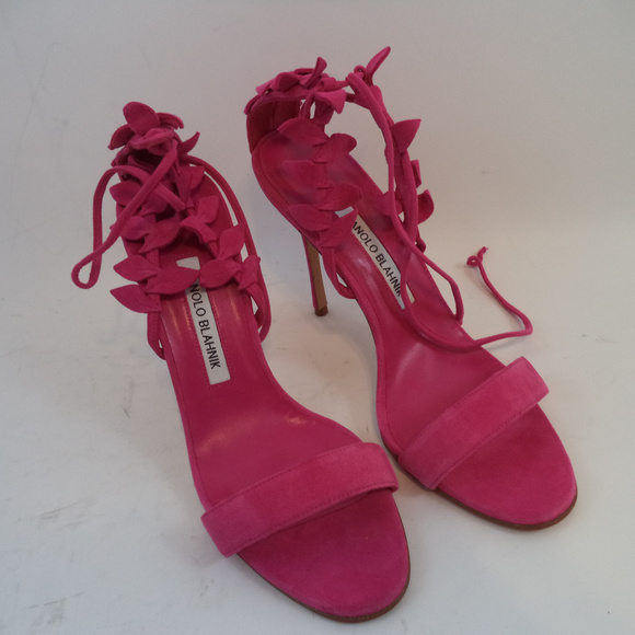 Manolo Blahnik Shoes - Manolo Blahnik Pink Suede Sandals 7.5M SH755 1218